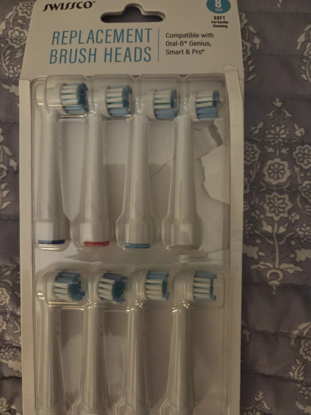Replacement Toothbrush Heads - White with Blue/Red/Teal Accents (8 Pack)